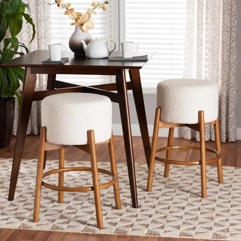 Baxton Studio Olwen Modern Japandi Cream Boucle Fabric and Walnut Brow Buy Today
