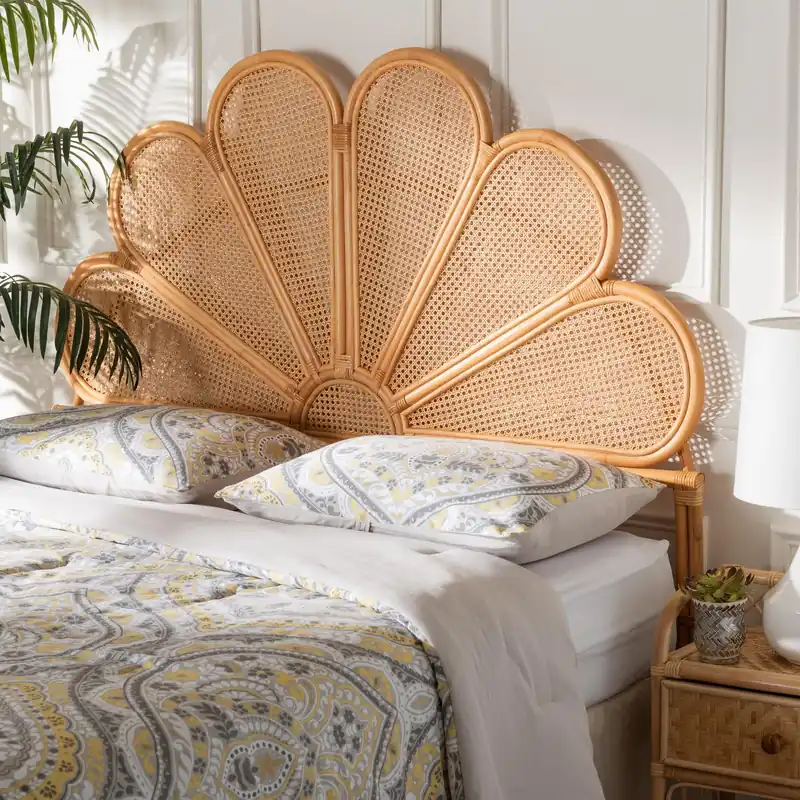 Baxton Studio bali & pari Flower Modern Bohemian Honey Rattan Queen Si Professional Grade