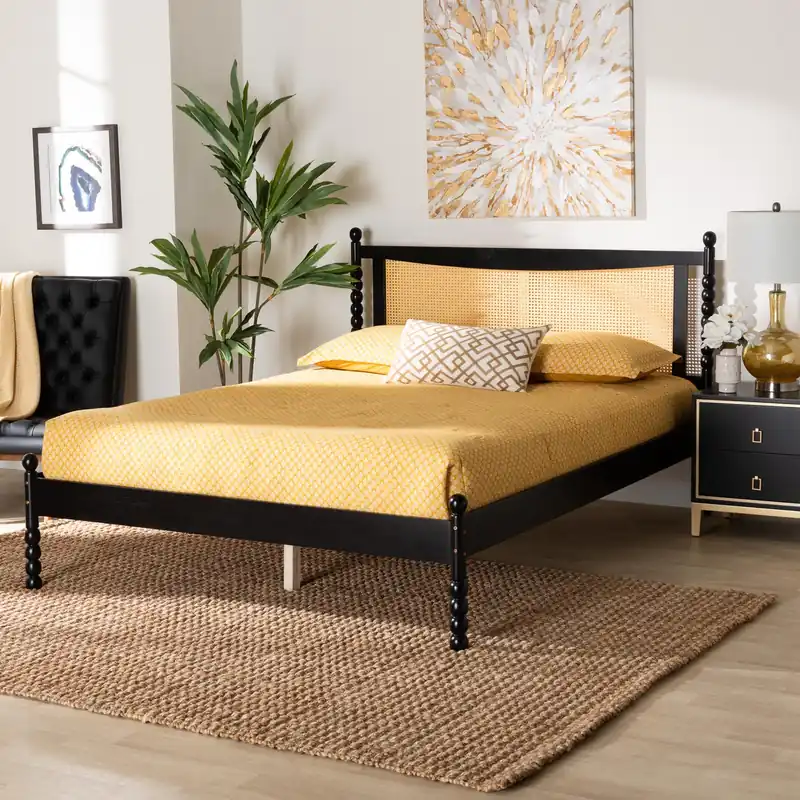 Special Discount Baxton Studio Okena Mid-Century Modern Black Wood Queen Size Platform