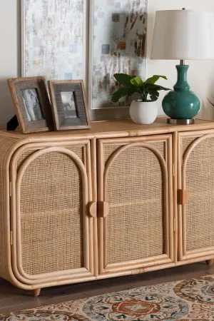 Bargain Baxton Studio bali & pari Evania Bohemian Natural Rattan 3-Door Storag