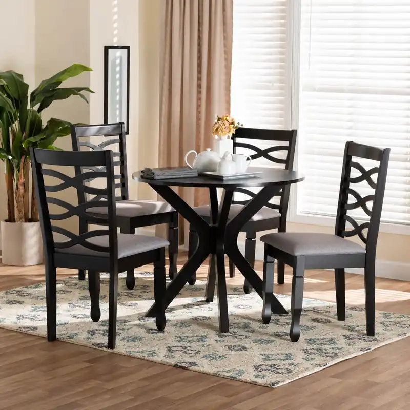 Baxton Studio Mila Modern Grey Fabric and Dark Brown Finished Wood 5-P Same Day Shipping