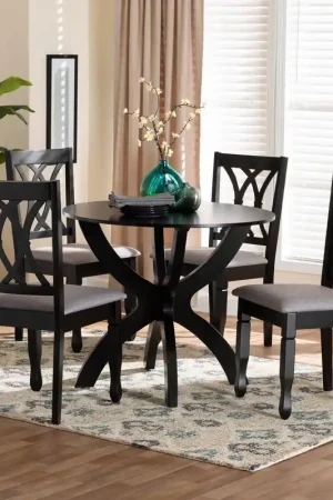 Baxton Studio April Modern Grey Fabric and Dark Brown Finished Wood 5- Grab Now