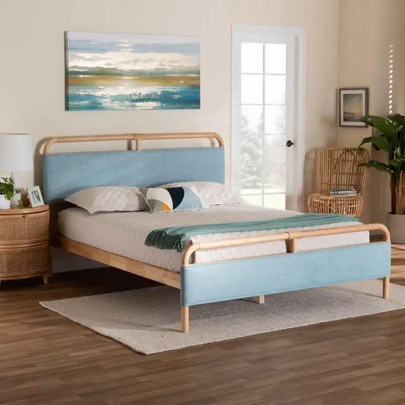 Baxton Studio Mateo Modern and Contemporary Baby Blue Fabric and Natur New Release