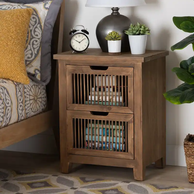 Baxton Studio Clement Rustic Transitional Medium Oak Finished 2-Drawer Handmade