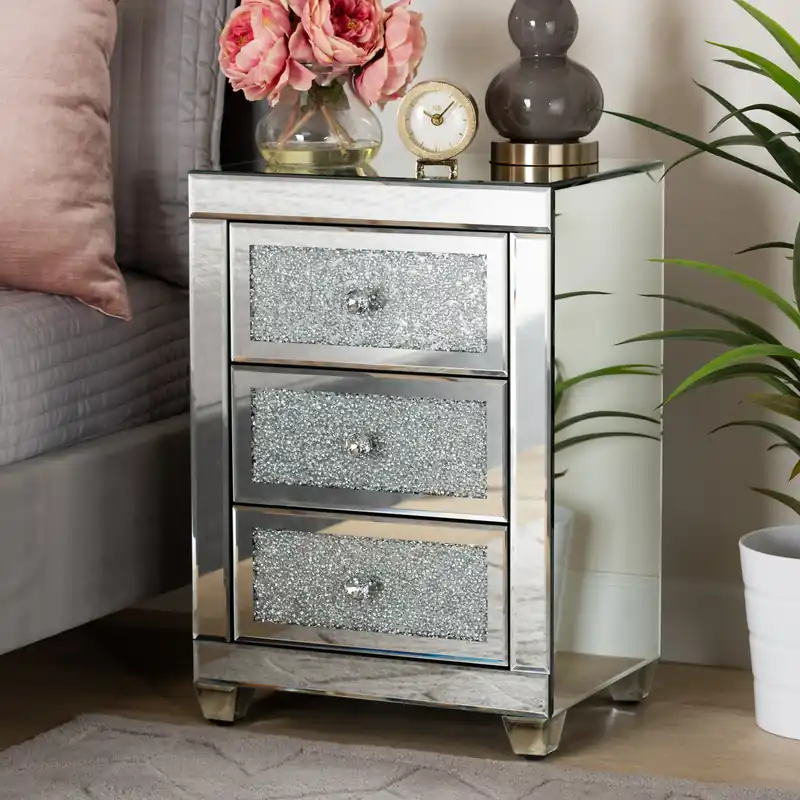 Modern Baxton Studio Ralston Contemporary Glam and Luxe Mirrored 3-Drawer End