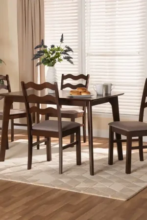 Baxton Studio Amara Mid-Century Modern Warm Grey Fabric and Dark Brown Free Delivery