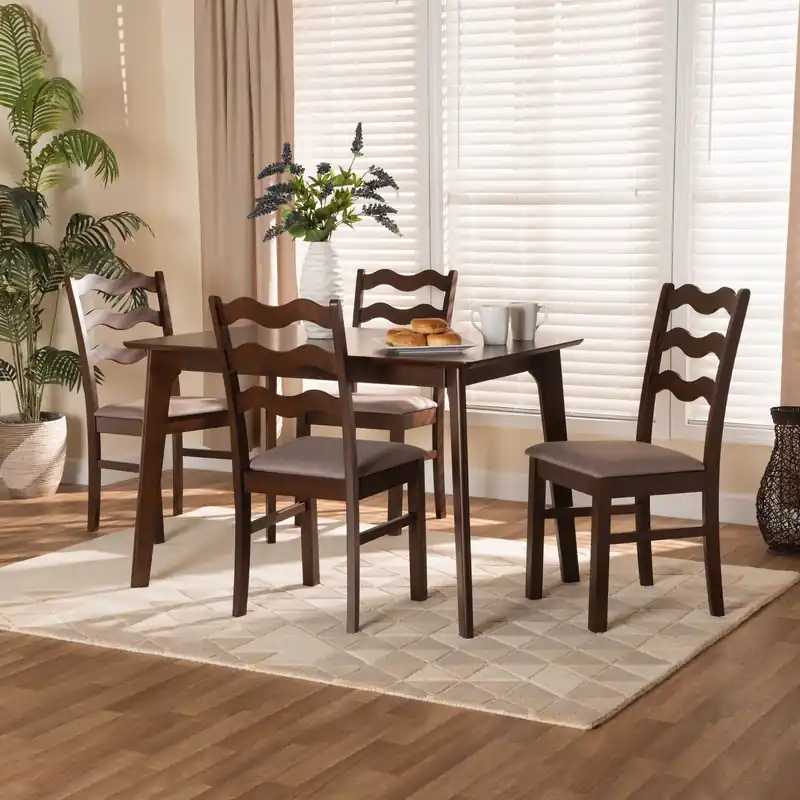 Baxton Studio Amara Mid-Century Modern Warm Grey Fabric and Dark Brown Free Delivery