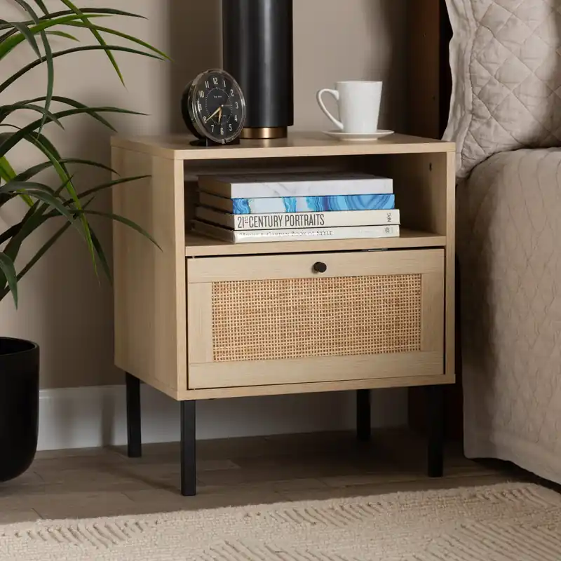 Baxton Studio Caterina Mid-Century Modern Transitional Natural Brown F Secure Checkout