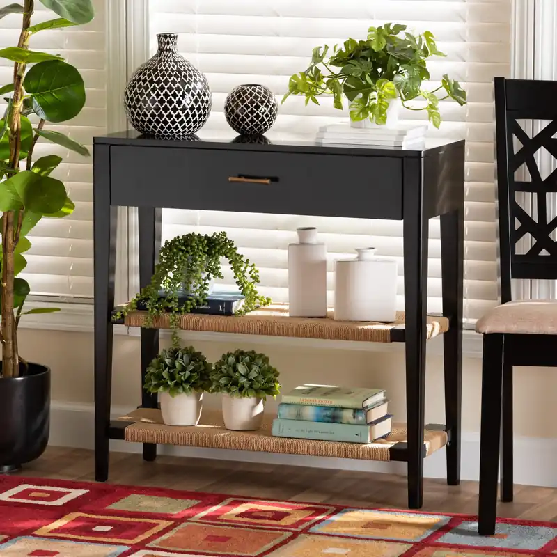 Baxton Studio bali & pari Freya Modern Bohemian Black Finished Bayur W Limited Edition