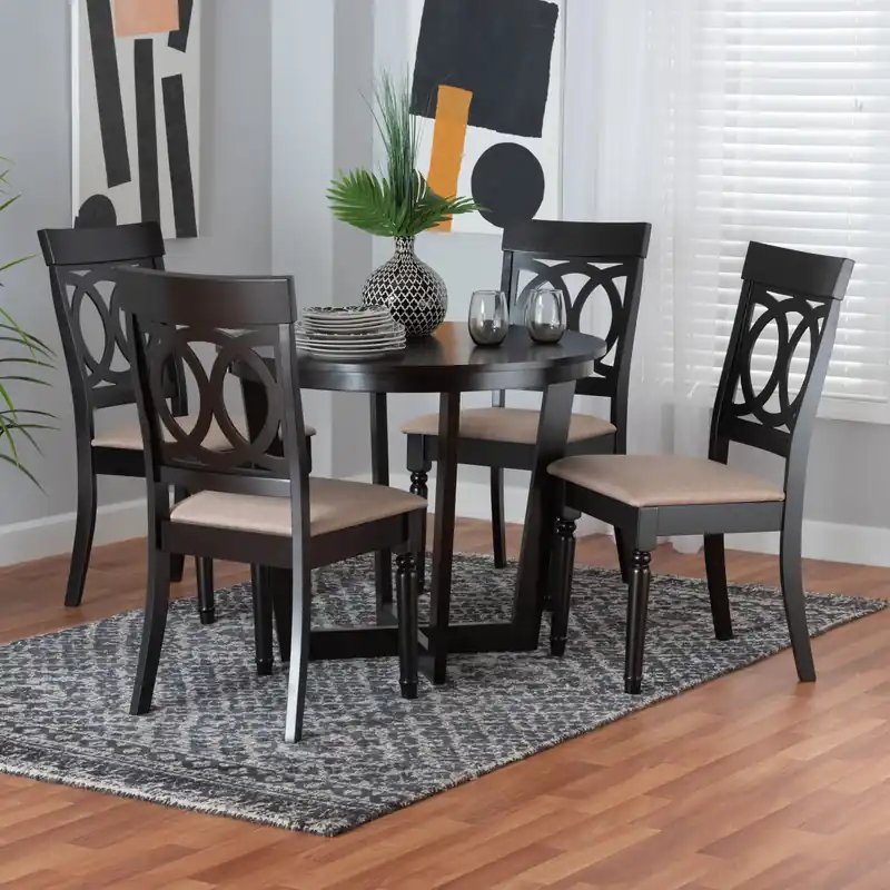 Money Back Guarantee Baxton Studio Estelle Modern Beige Fabric and Dark Brown Finished Wood