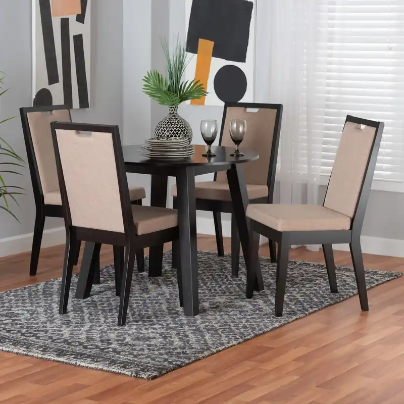 Seasonal Sale Baxton Studio Nia Modern Beige Fabric and Dark Brown Finished Wood 5-P