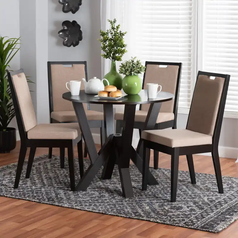 Buy Direct Baxton Studio Ansa Modern Sand Fabric and Dark Brown Finished Wood 5-P