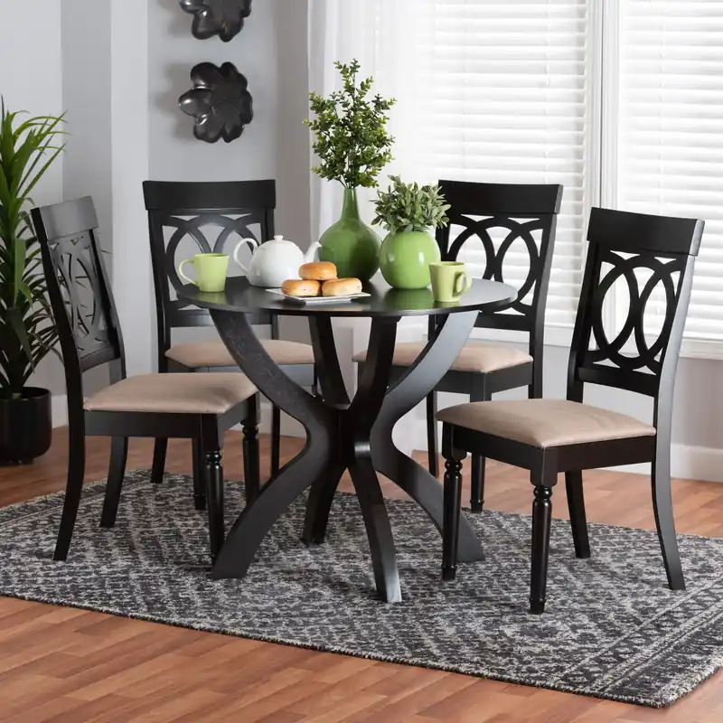 Luxury Baxton Studio Velia Modern Sand Fabric and Dark Brown Finished Wood 5-