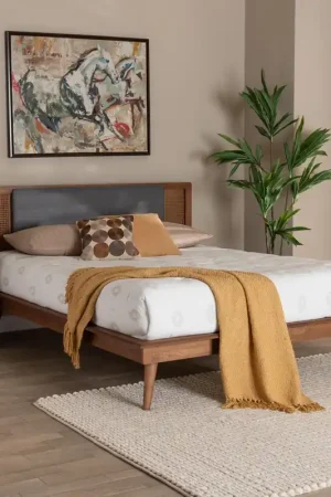 Authentic Baxton Studio Delfina Mid-Century Modern Dark Grey Fabric and Walnut B