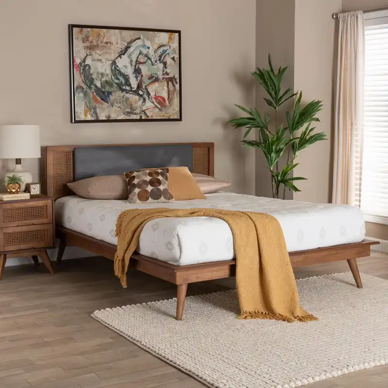 Authentic Baxton Studio Delfina Mid-Century Modern Dark Grey Fabric and Walnut B