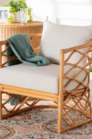 Baxton Studio bali & pari Acelynn Bohemian Light Honey Rattan Arm Chai Markdown