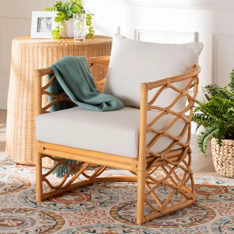 Baxton Studio bali & pari Acelynn Bohemian Light Honey Rattan Arm Chai Markdown