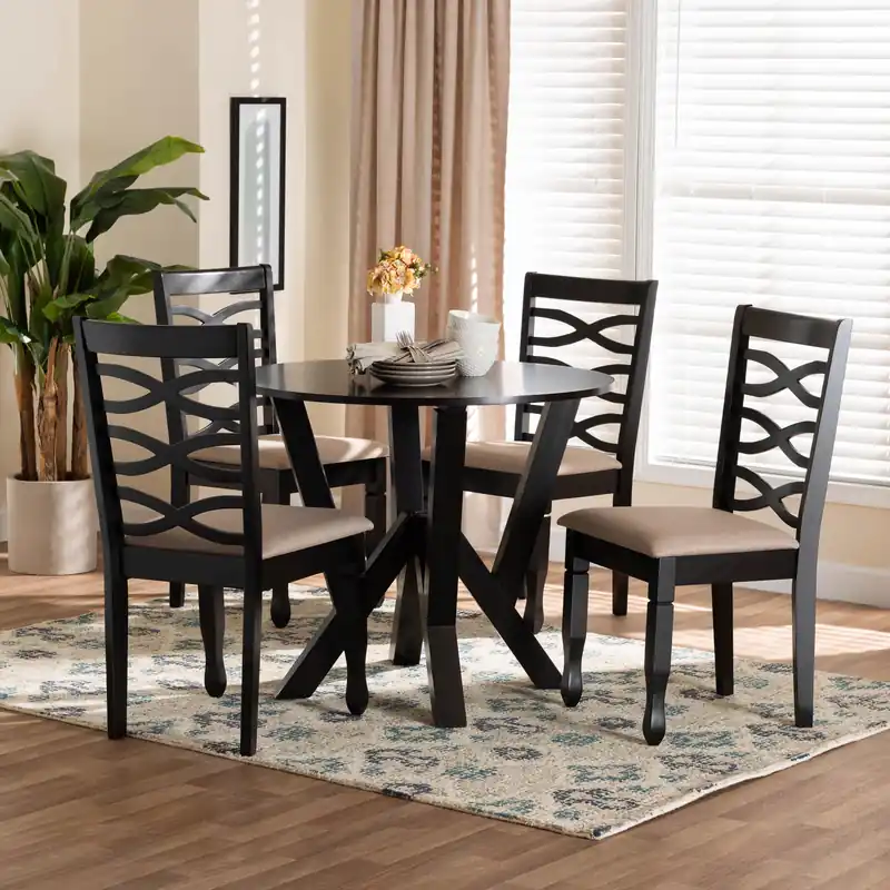 Baxton Studio Ariane Modern Sand Fabric and Dark Brown Finished Wood 5 Professional Grade