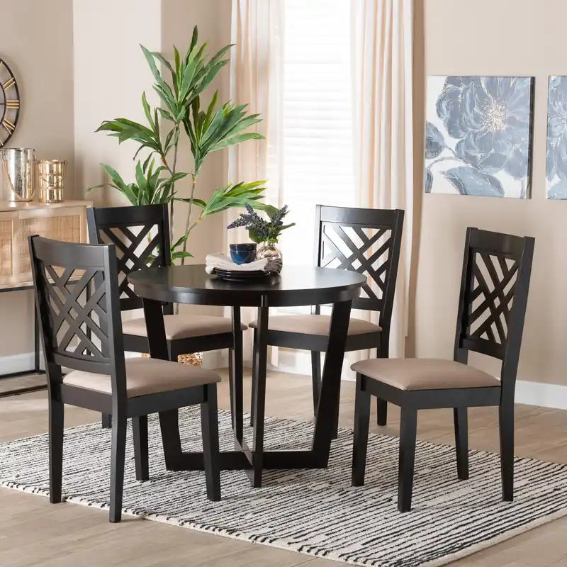 Baxton Studio Alena Modern Sand Fabric and Dark Brown Finished Wood 5- Same Day Shipping