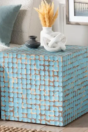 Worldwide Shipping Baxton Studio bali & pari Janella Bohemian Sky Blue Coconut Shell and