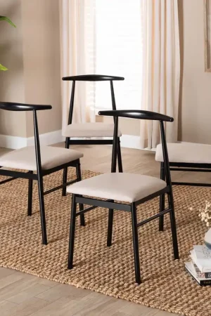 Baxton Studio Arnold Modern Industrial Beige Fabric and Metal Dining C Best Price