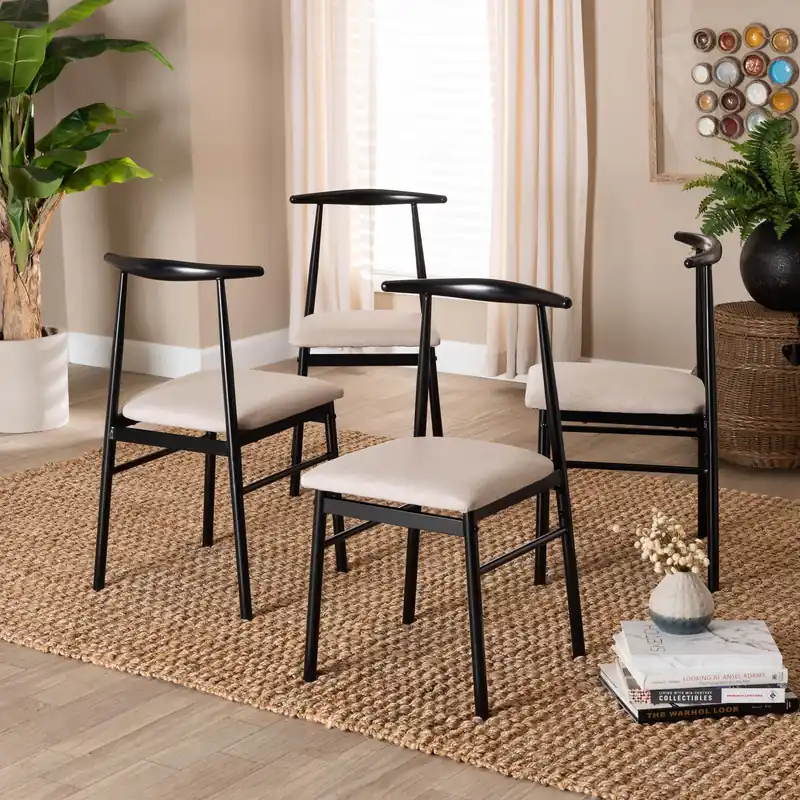 Baxton Studio Arnold Modern Industrial Beige Fabric and Metal Dining C Best Price