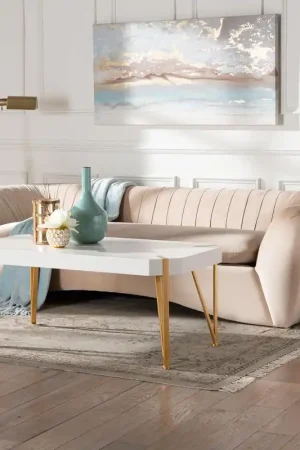 Baxton Studio Adanna Glam and Luxe Champagne Beige Velvet Fabric Sofa Latest
