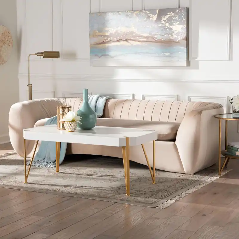 Baxton Studio Adanna Glam and Luxe Champagne Beige Velvet Fabric Sofa Latest