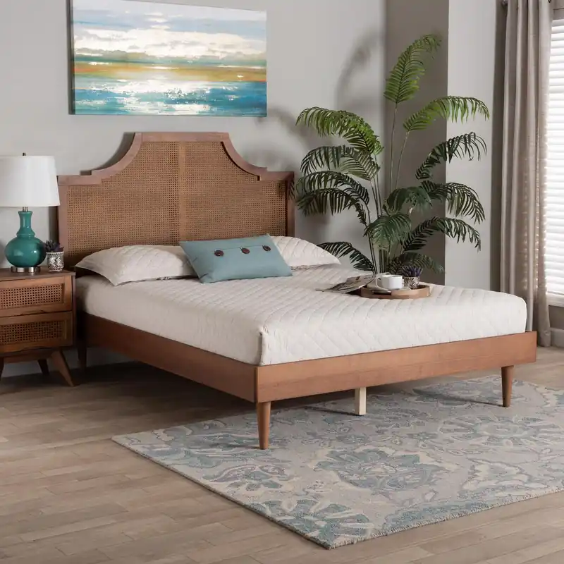 Affordable Baxton Studio Macaria Mid-Century Modern Ash Walnut Woven Rattan King