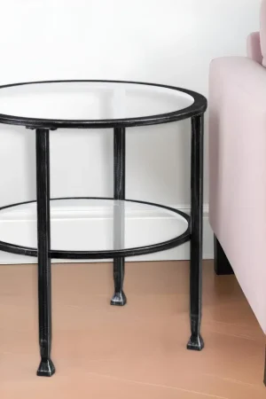 Worldwide Shipping Black Glass And Iron Round End Table By Homeroots