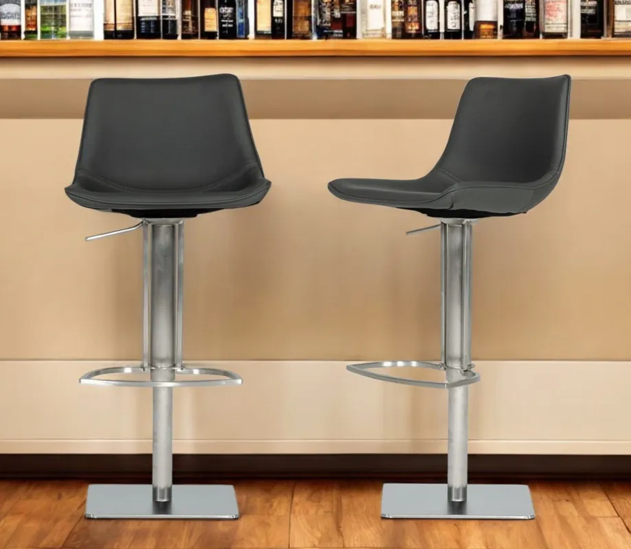Express Delivery Gray And Silver Faux Leather And Stainless Steel Swivel Low Back Bar H