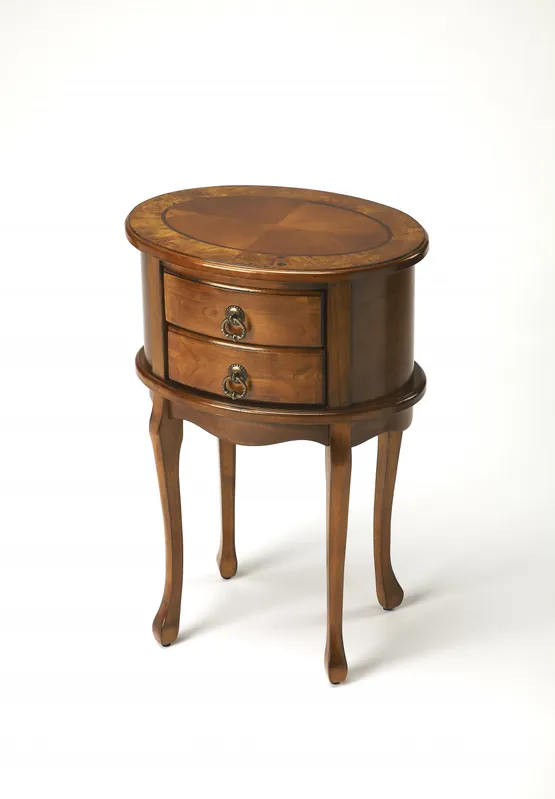 Medium Brown And Olive Ash Manufactured Wood Oval End Table With Two D Original