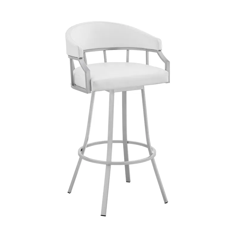 Price Drop White And Silver Faux Leather And Iron Swivel Low Back Bar Height Bar