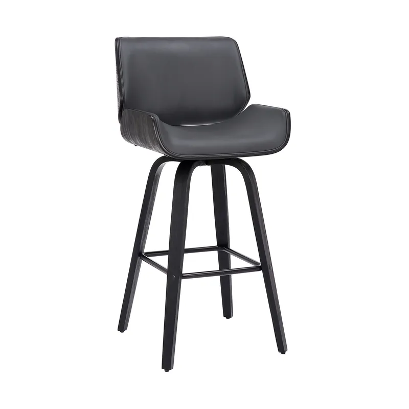 Super Sale Gray And Black Faux Leather And Iron Swivel Counter Height Bar Chair B