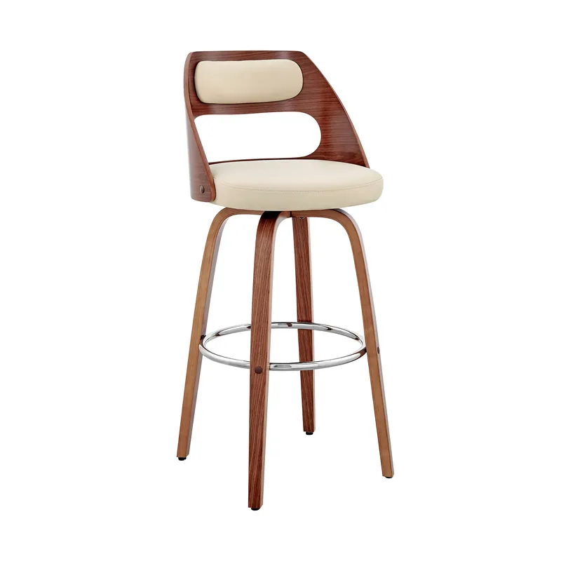 Warranty Included Cream And Brown Faux Leather Swivel Counter Height Bar Chair By Homero