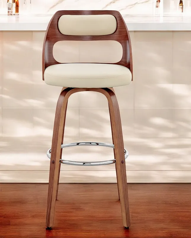 Cream and Brown Faux Leather Swivel Bar Chair By Homeroots Sale