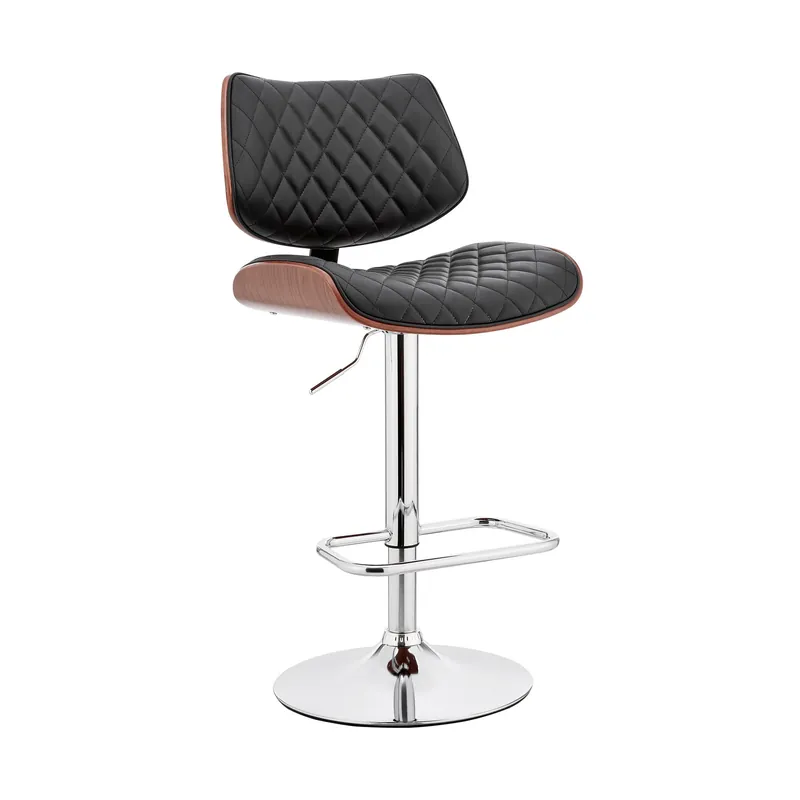 Original Black And Silver Faux Leather And Iron Swivel Low Back Adjustable Heig
