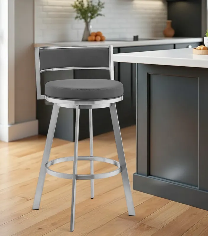 Hot Picks Gray and Silver Faux Leather and Iron Low Back Counter Height Swivel B