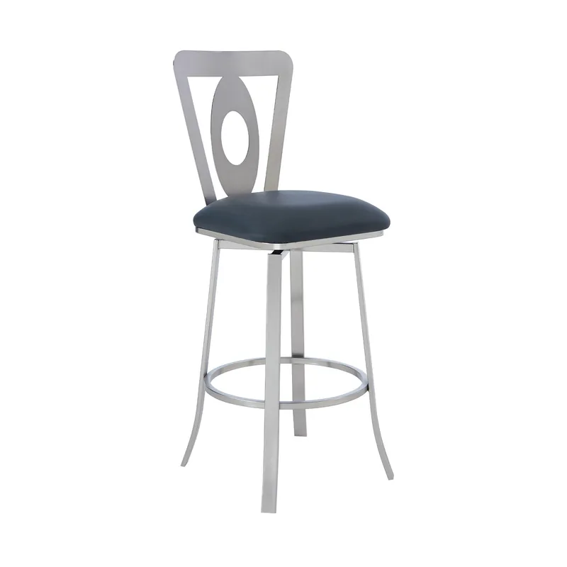 Buy Online Gray And Silver Faux Leather And Iron Swivel Bar Height Bar Chair By H