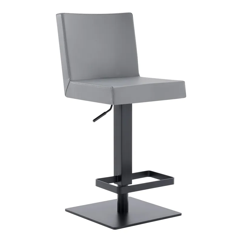 Gray And Black Faux Leather And Iron Swivel Adjustable Height Bar Chai Mega Sale