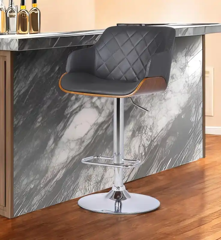 Best Choice Gray and Silver Faux Leather and Iron Low Back Adjustable Height Swive