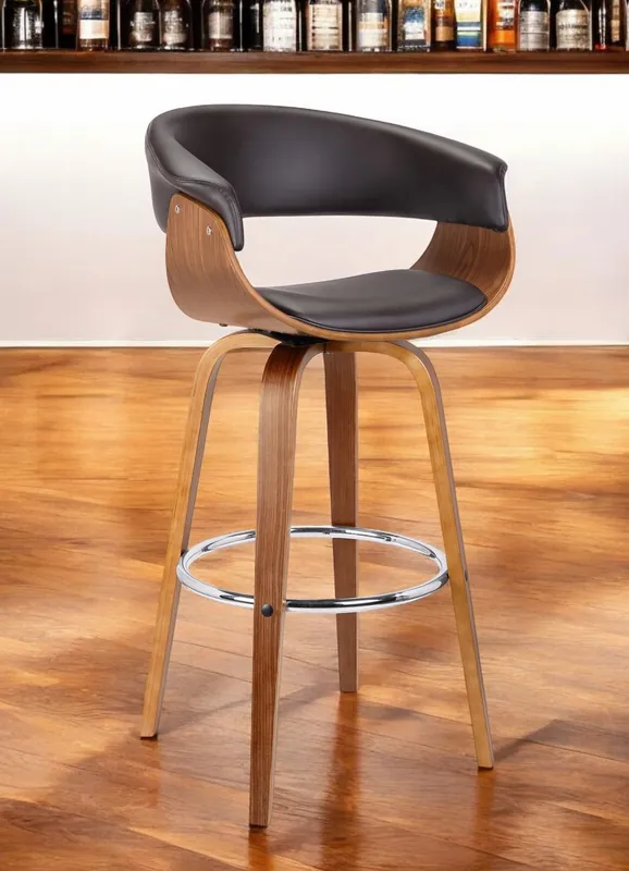 Brown Faux Leather And Iron Swivel Low Back Counter Height Bar Chair B Hot Deal