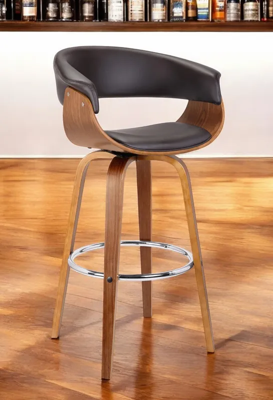 Markdown Brown Faux Leather And Solid Wood Swivel Low Back Bar Height Bar Chair