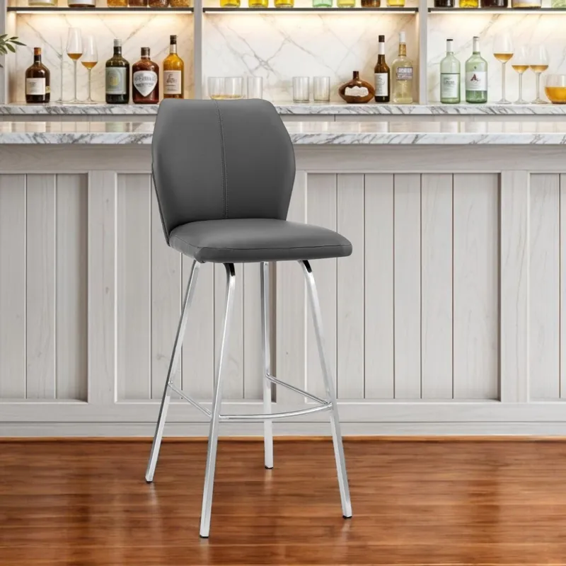 Latest Gray And Silver Faux Leather And Iron Counter Height Bar Chair By Home