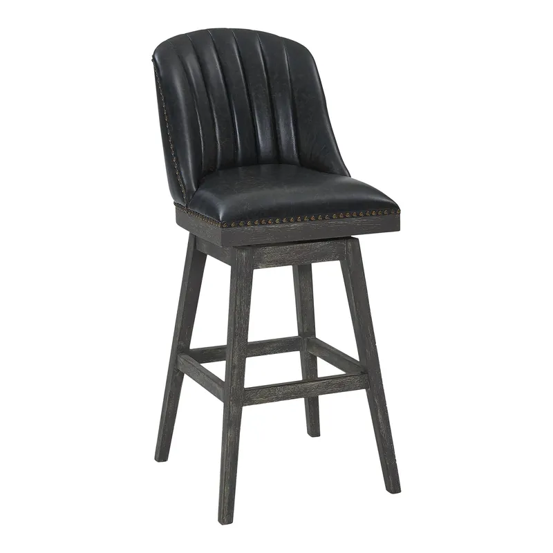 Onyx And Gray Faux Leather And Solid Wood Swivel Bar Height Bar Chair Handmade