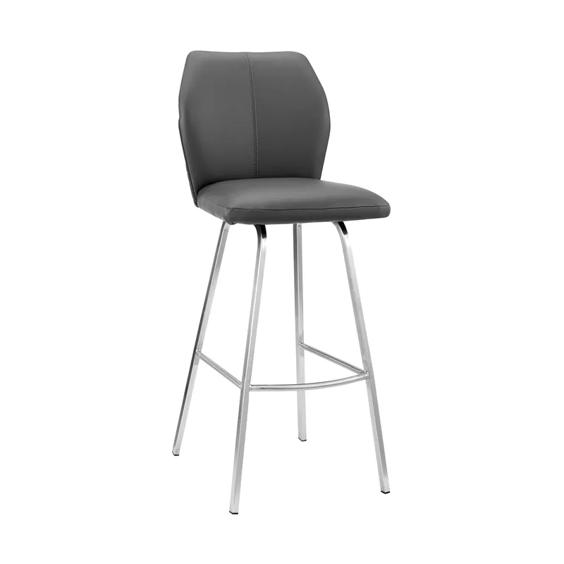 Money Back Guarantee Gray And Silver Faux Leather And Iron Bar Height Bar Chair By Homeroot