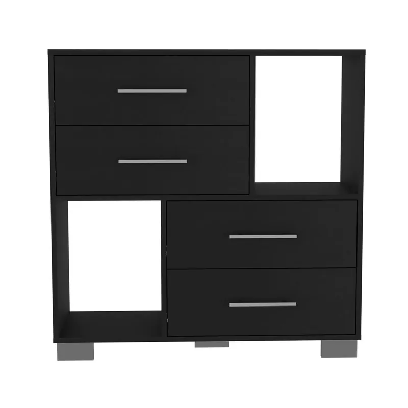 Black Manufactured Wood Four Drawer Dresser with Cubes By Homeroots Editor’s Pick
