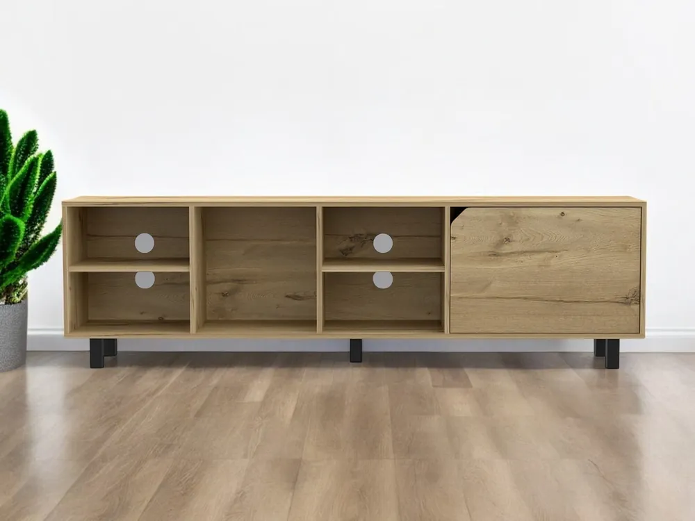 Premium Natural Wood Enclosed and Open Storage TV Stand By Homeroots