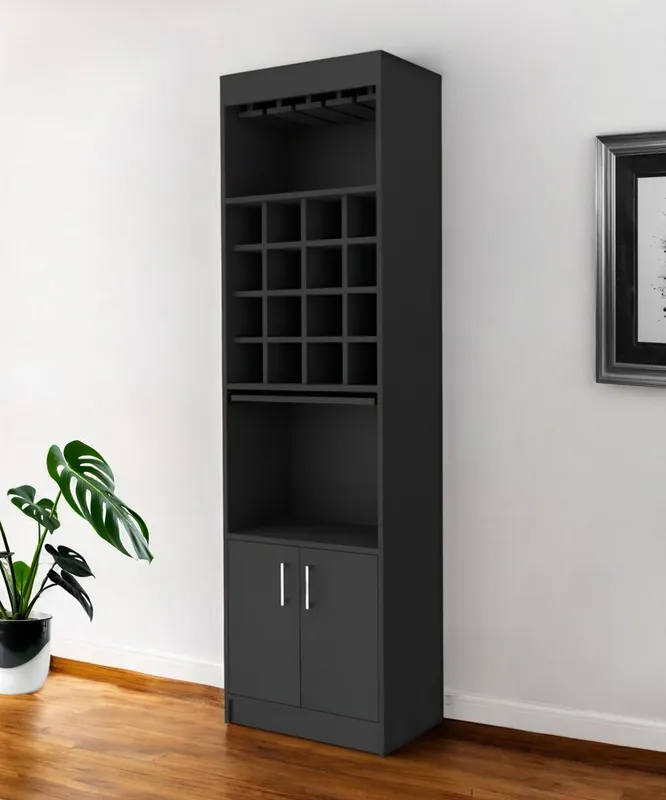 Black Bar Cabinet With Eighteen Shelves By Homeroots Fast Shipping