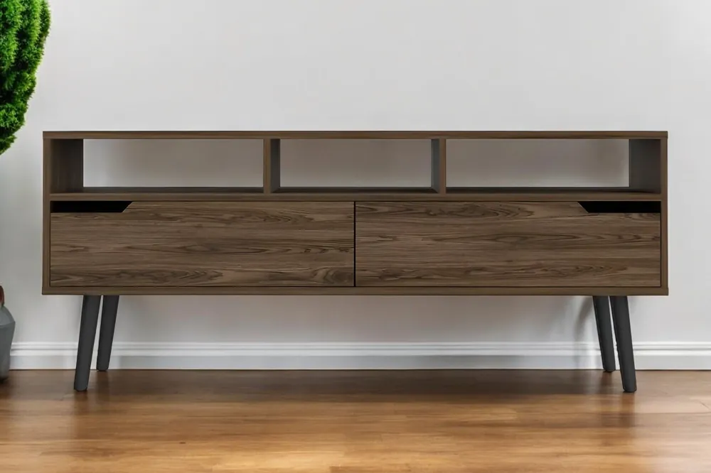 Dark Brown Wood Enclosed and Open Storage TV Stand By Homeroots Don’t Miss Out